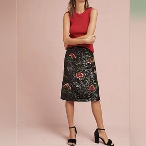 Anthropologie Maeve Embroidered Sequined Skirt